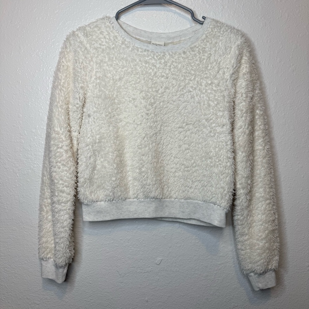 Abercrombie & Fitch Cream Fuzzy Teddy Cropped Sweater Size Extra Small